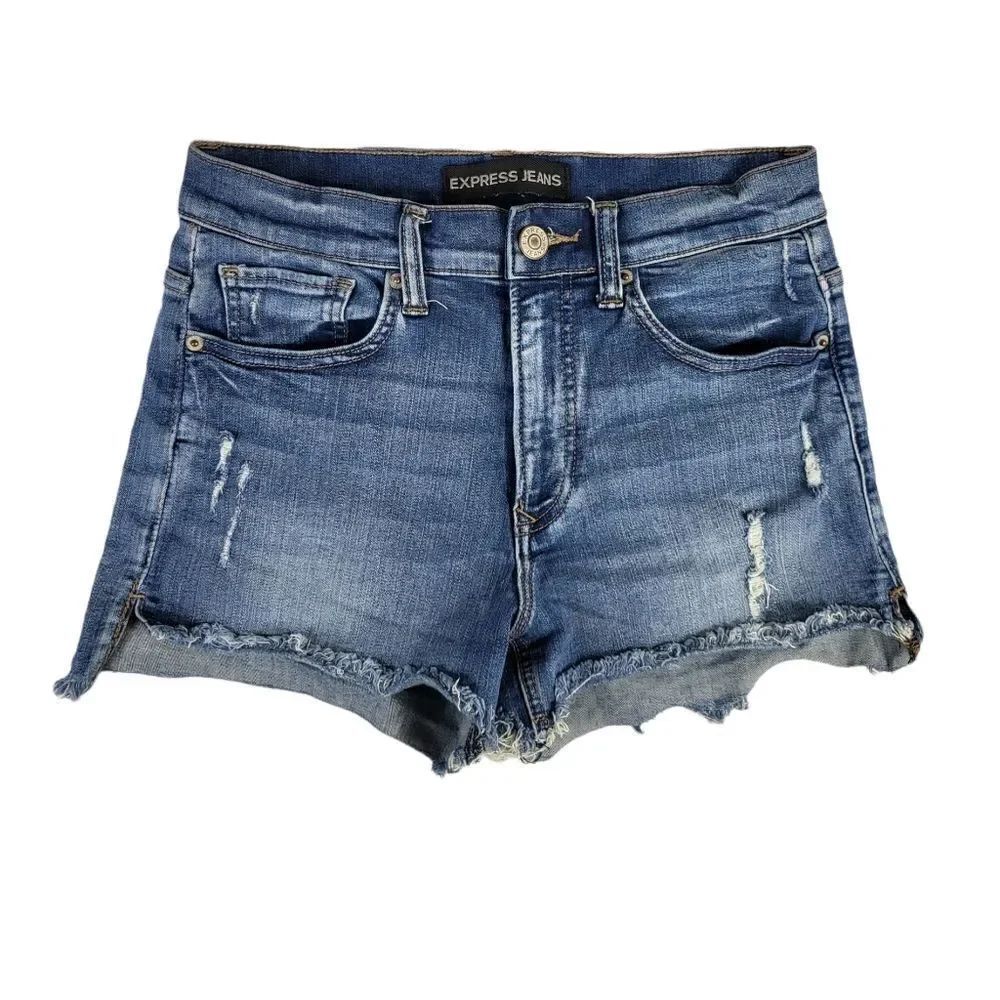 Express distressed High Waist denim shorts size 4
